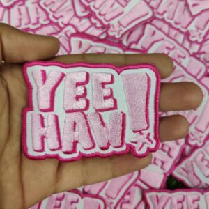 Cute Pink Yee Haw Embroidered Patch!