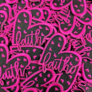 "Faith" Heart Patch Black & Pink Embroidered Christian Patch