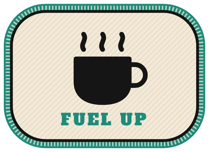Rounded rectangle embroidered patch with a coffee cup design